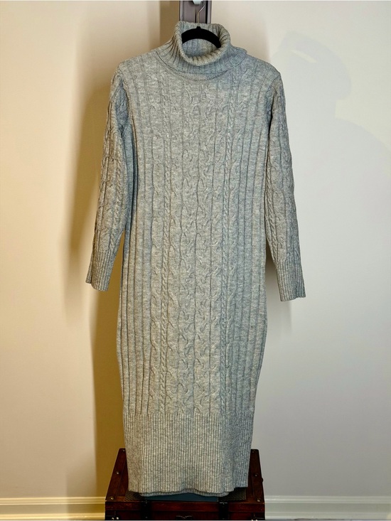 Dresses & Skirts - Cozy Grey Cable-Knit Turtleneck Sweater Dress